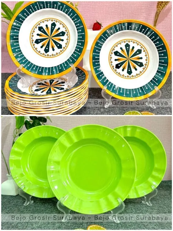 Piring Sasis Sedalam 9 inch Melamin Polos & Motif merk Toptree [P4209] (Motif)