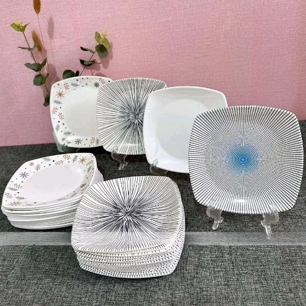 Piring Melamin 7 Inch Persegi Polos & Motif merk Toptree [P5807] (Motif)