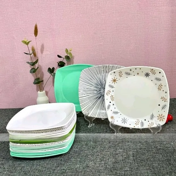 Piring Melamin 8 Inch Persegi Polos & Motif merk Toptree [P5808] (Motif)