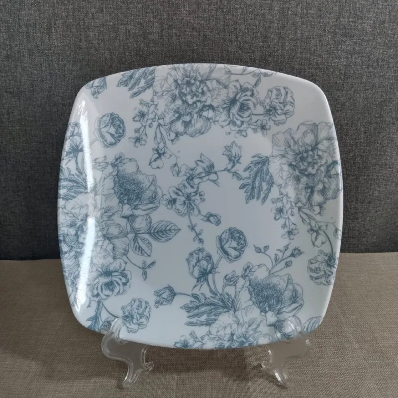 Piring Melamin 9 inch Persegi Motif blue oriental merk Toptree [P5809-047]