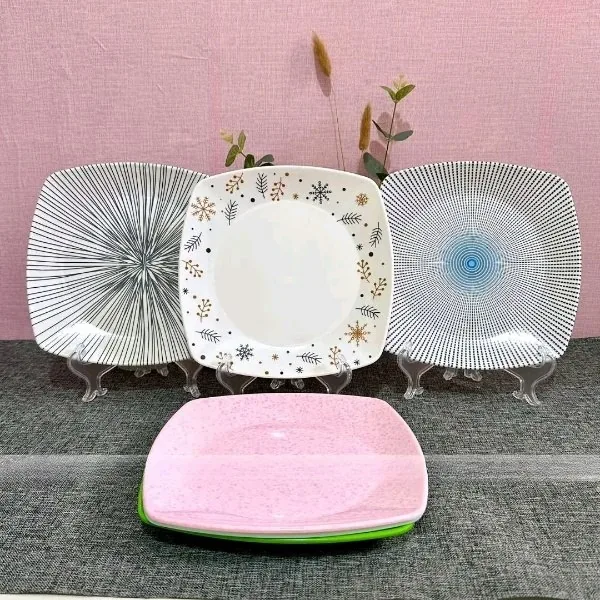Piring Melamin 9 inch Persegi Polos & Motif merk Toptree [P5809] (Motif)