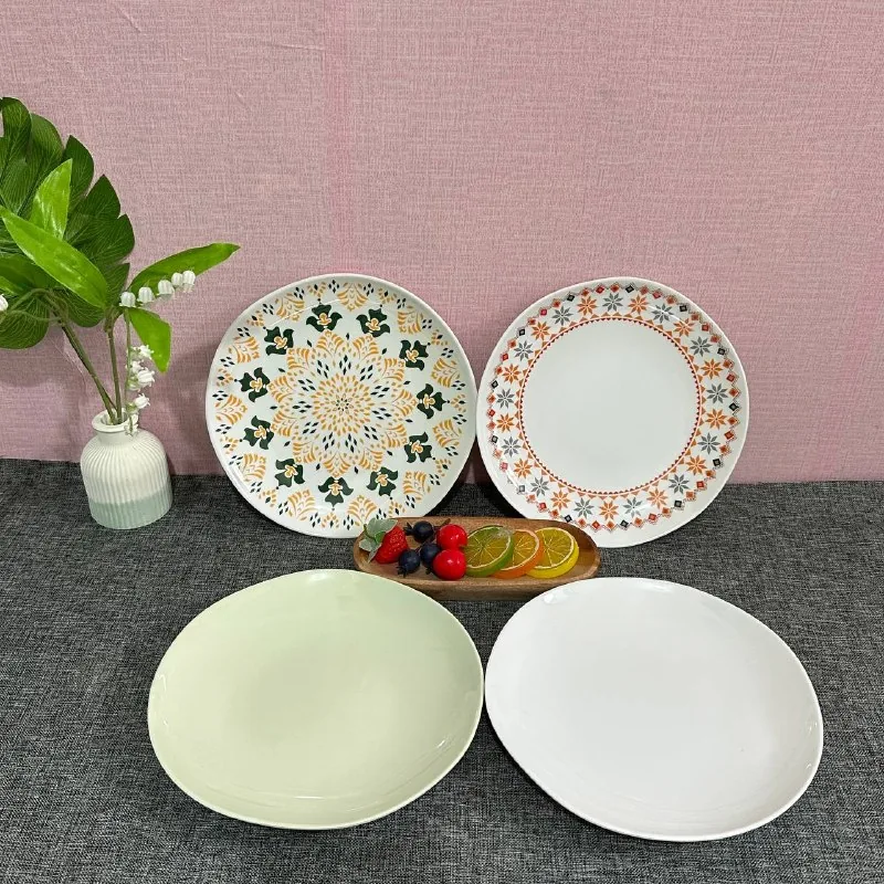 Piring Makan Tidak Beraturan 10 inch Melamin Polos & Motif merk Toptree [P7010] (Motif)