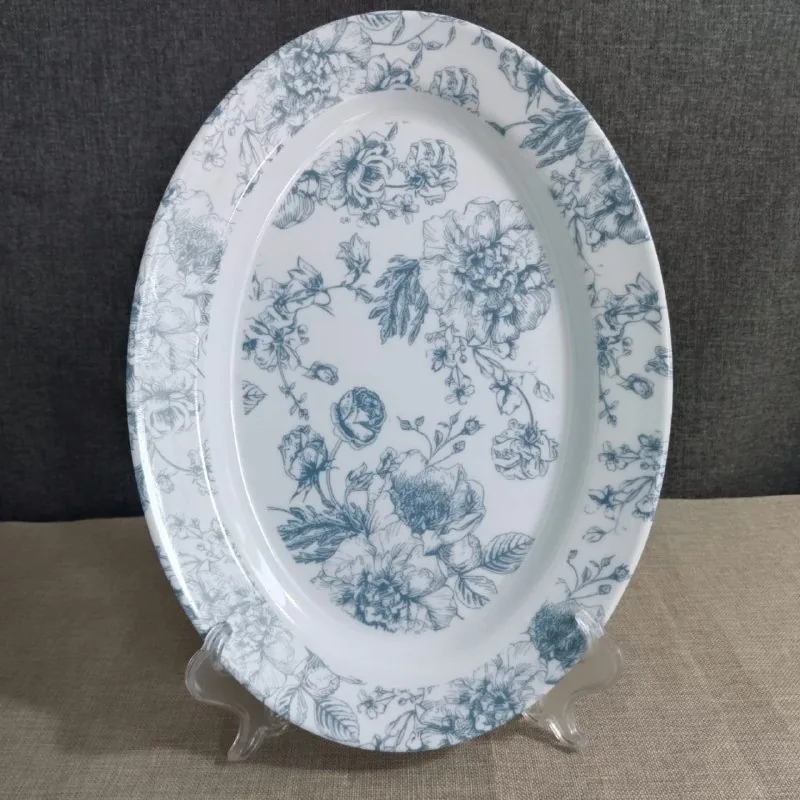 Piring Melamin 12 Inch Oval Motif merk Toptree [P8012-047]
