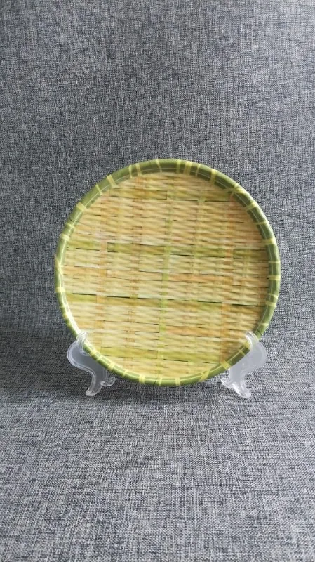 Piring Saji Bukat (Anti Selip- Kaki Penyangga) 8 Inch Melamin Motif  Anyaman Bambu merk Toptree [PZ9108-057]